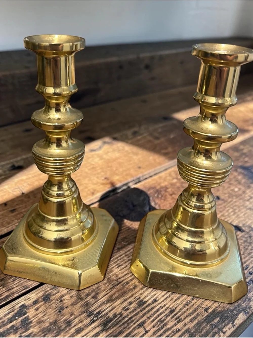 Vintage Solid Brass Candlestick Holders Pair • 4” Taper Candle Holders